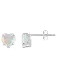 Lab Created 10K Yellow Gold 5mm Heart Shape Opal Stud Earrings
