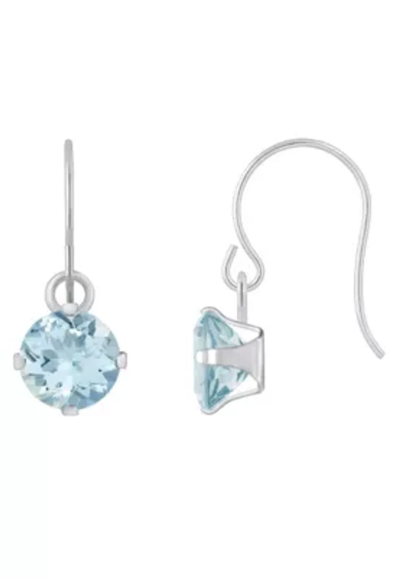 10K Yellow Gold 5mm Round Aquamarine Drop Earrings