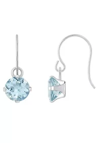 10K Yellow Gold 5mm Round Aquamarine Drop Earrings