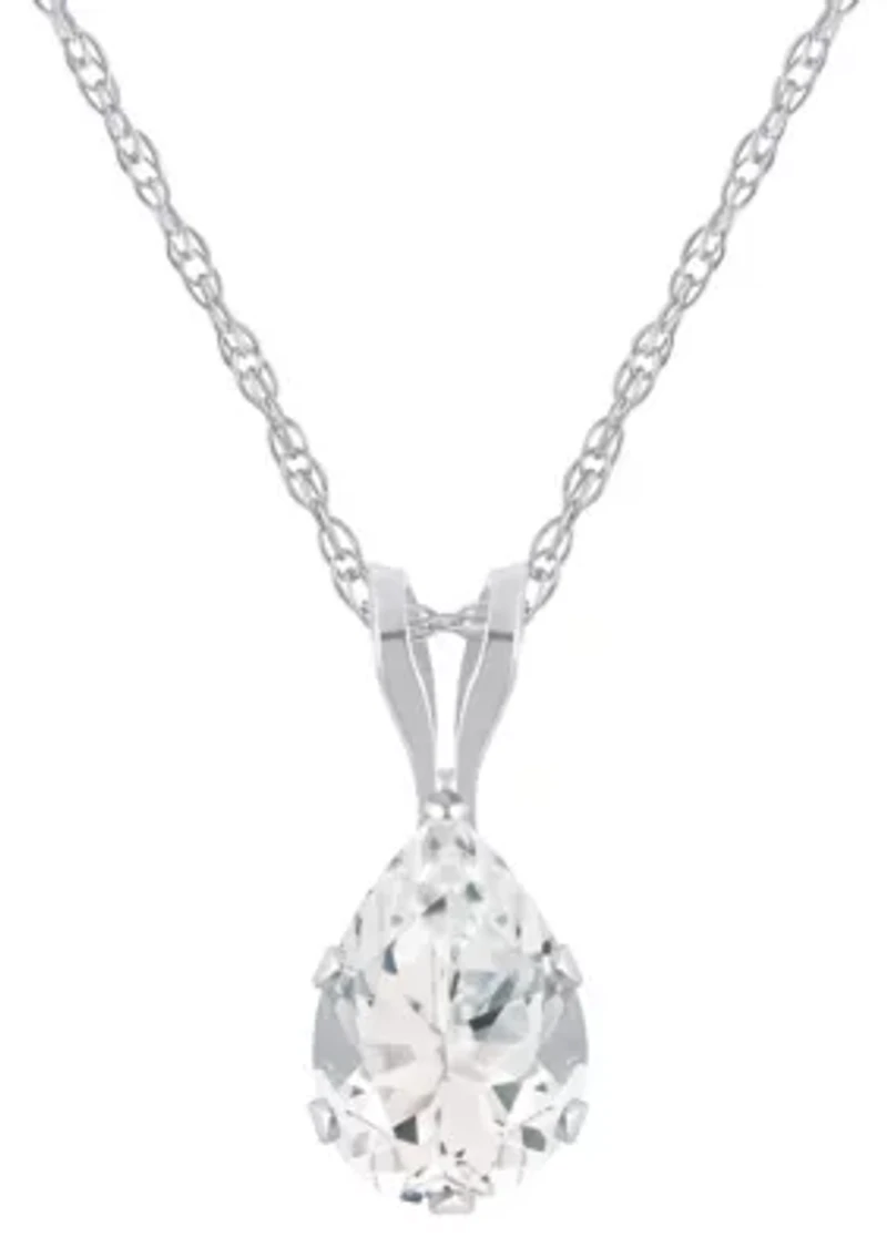 10K White Gold 7x5mm Pear Shape Topaz Pendant Necklace