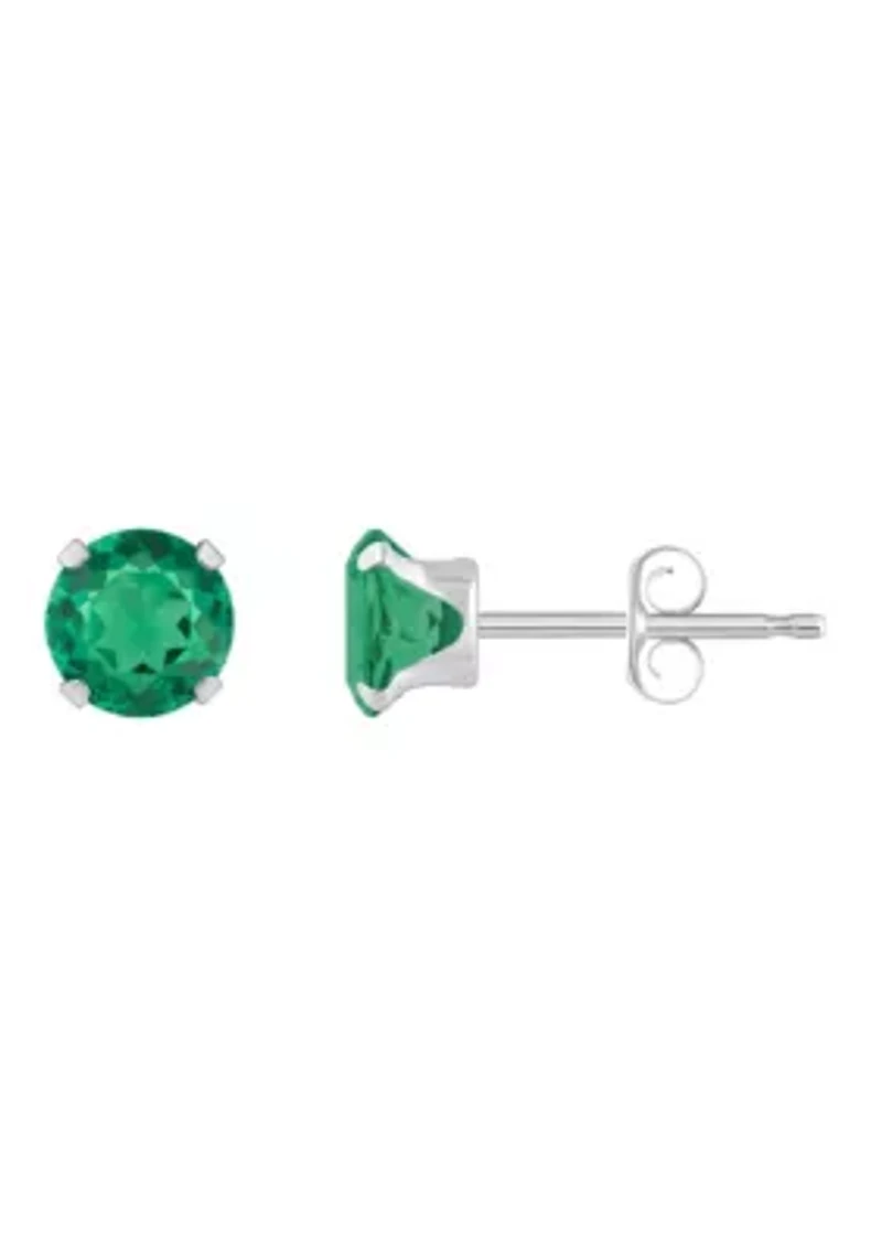 Lab Created 10K Yellow Gold 5mm Round Emerald Stud Earrings
