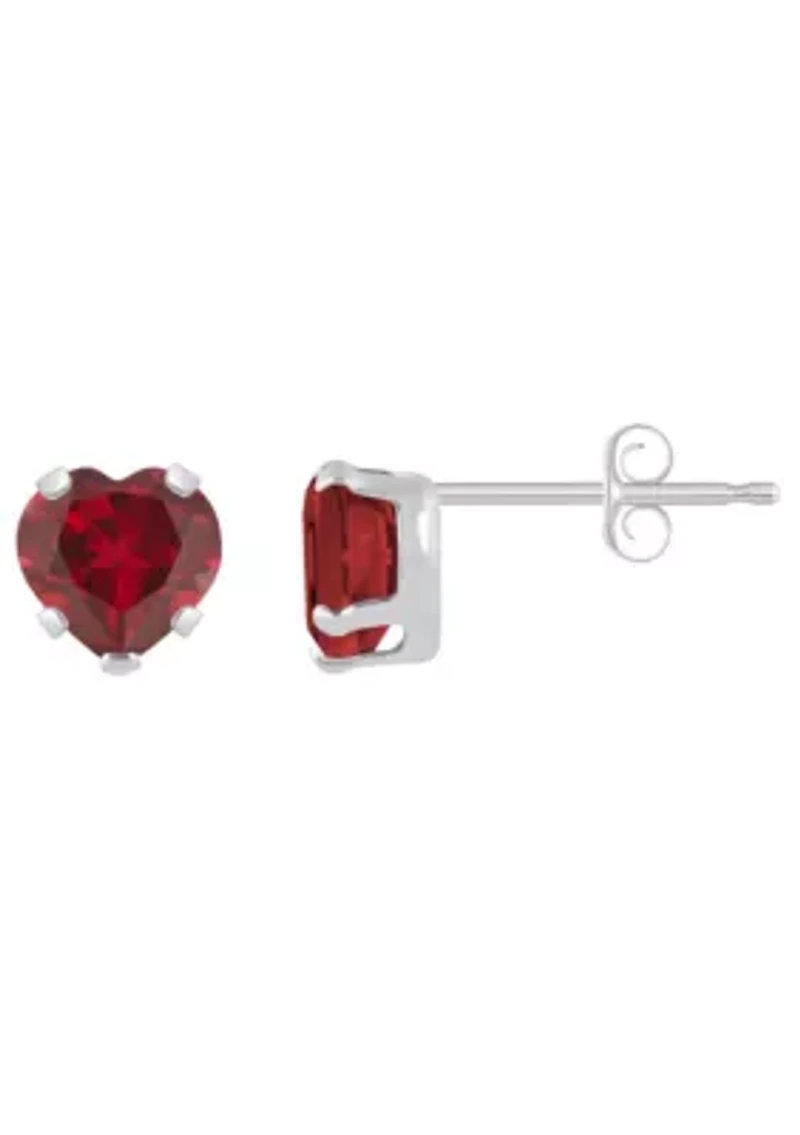 Lab Created 10K Yellow Gold 5mm Heart Shape Ruby Stud Earrings