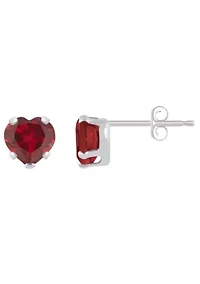 Lab Created 10K Yellow Gold 5mm Heart Shape Ruby Stud Earrings