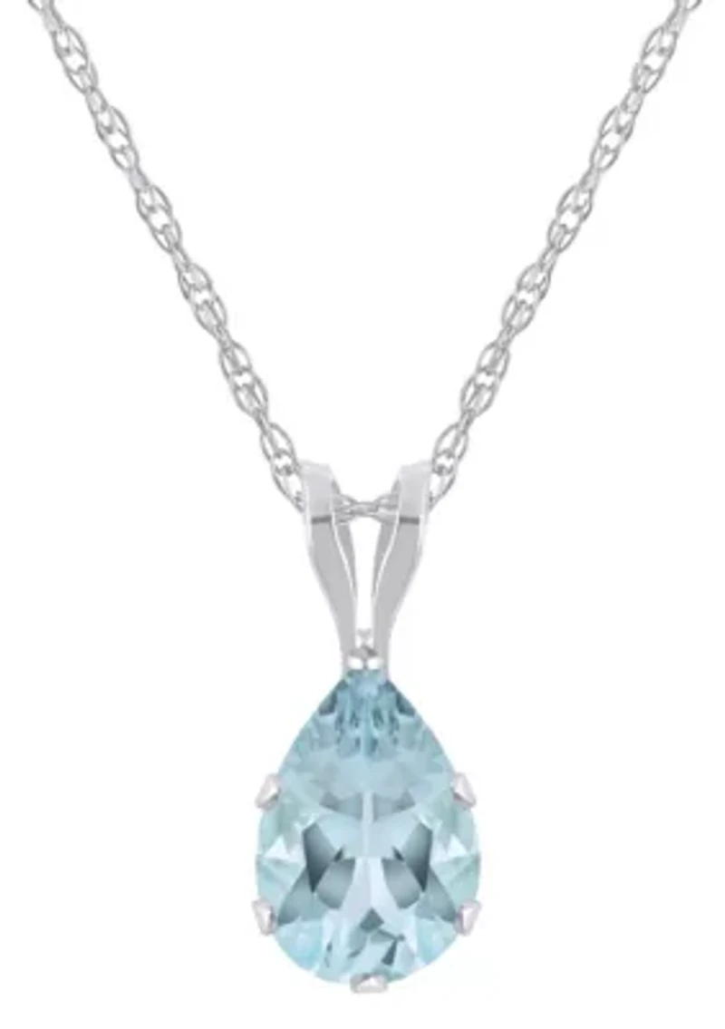 10K Yellow Gold 7x5mm Pear Shape Aquamarine Pendant Necklace