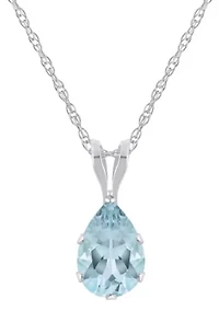 10K Yellow Gold 7x5mm Pear Shape Aquamarine Pendant Necklace
