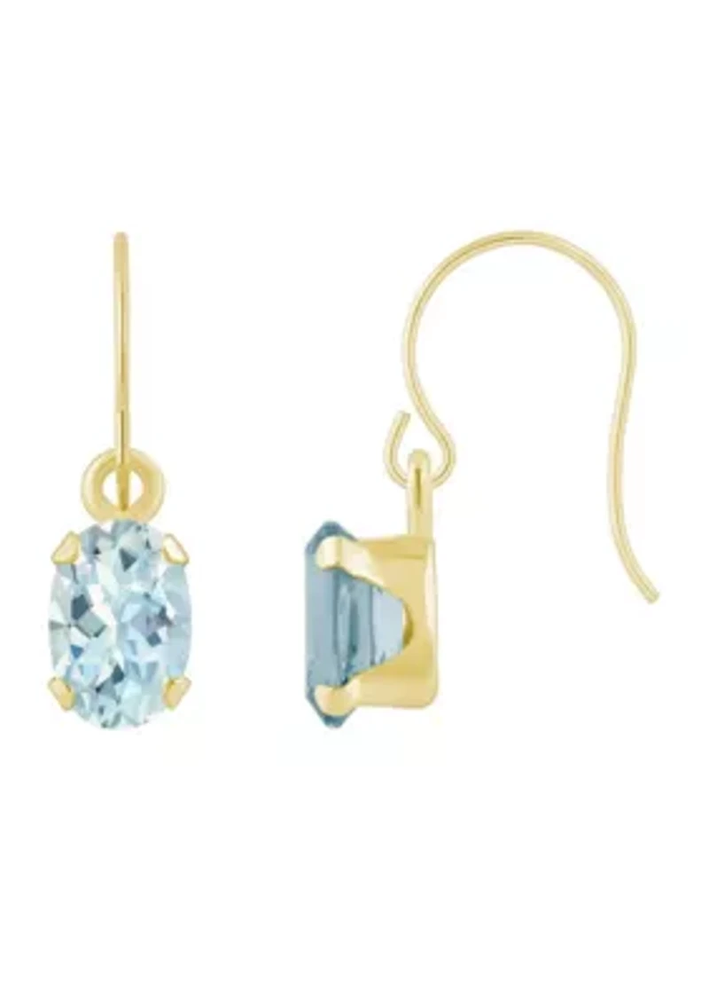 10K White Gold 6x4mm Oval Aquamarine Drop Earrings