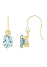10K White Gold 6x4mm Oval Aquamarine Drop Earrings