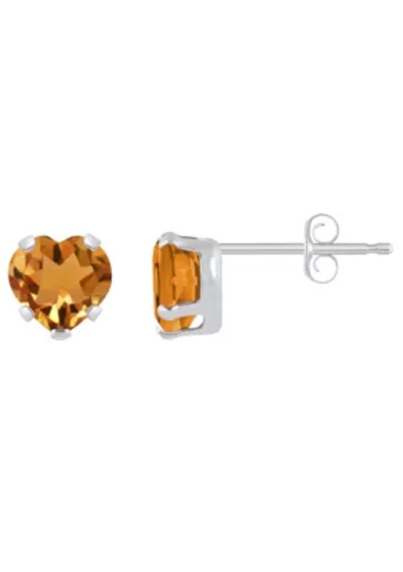 10K Yellow Gold 5mm Heart Shape Citrine Stud Earrings