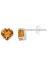 10K Yellow Gold 5mm Heart Shape Citrine Stud Earrings