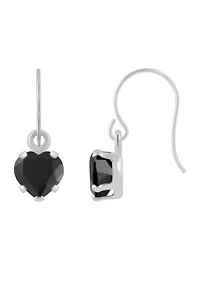 10K White Gold 5mm Heart Shape Black Onyx Drop Earrings