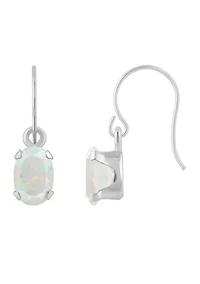 Lab Created 10K White Gold 6x4mm Oval Opal Drop Earrings