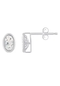 10K White Gold 6x4mm Oval Topaz Stud Earrings