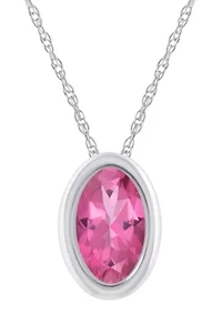 10K Yellow Gold 6x4mm Oval Pink Topaz Pendant Necklace