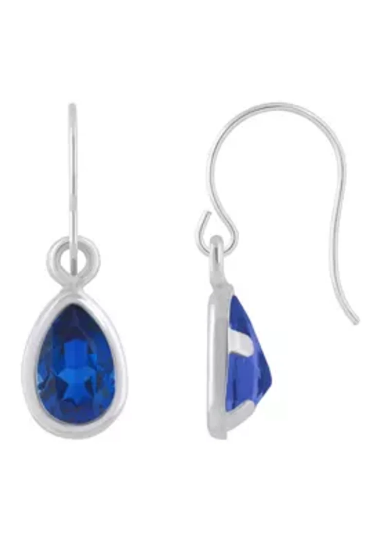 Lab Created 10K White Gold 6x4mm Pear Shape Sapphire Drop Earrings