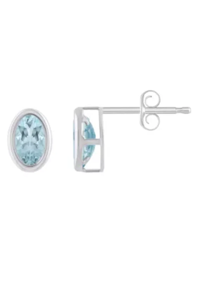 10K Yellow Gold 6x4mm Oval Aquamarine Stud Earrings