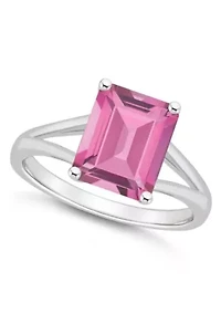 Sterling Silver 10x8mm Emerald Cut Pink Topaz Split Shank Ring