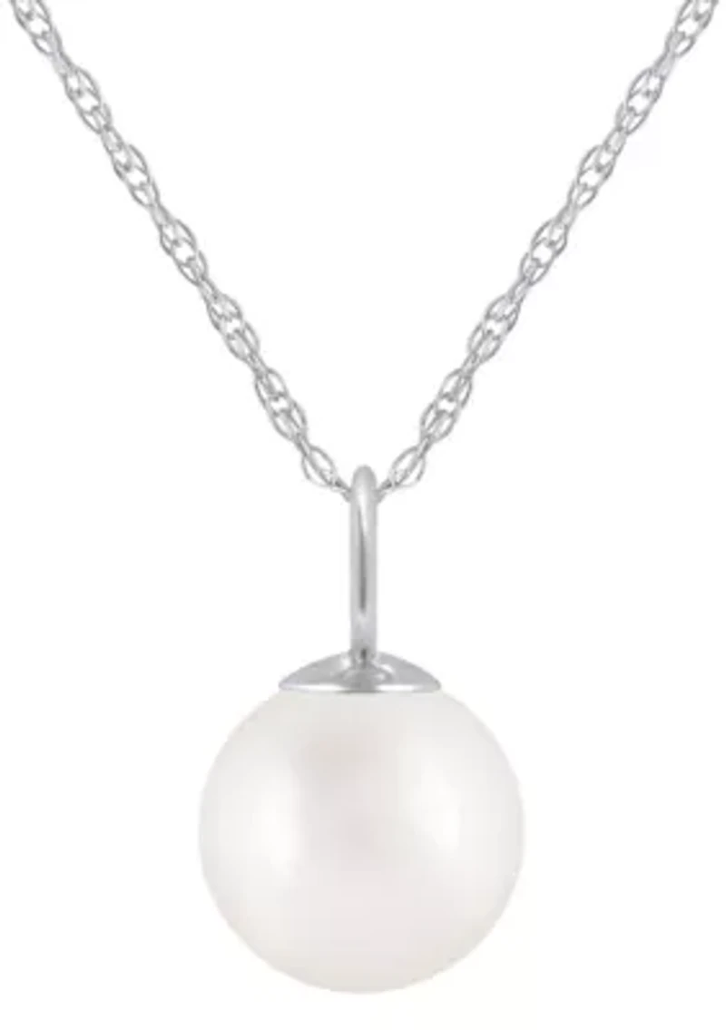 10K Gold 6mm Round Pearl Pendant Necklace