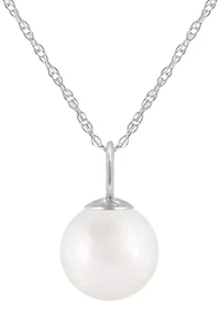 10K Gold 6mm Round Pearl Pendant Necklace