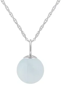 10K Gold 6mm Sphere Milky Aquamarine Pendant Necklace