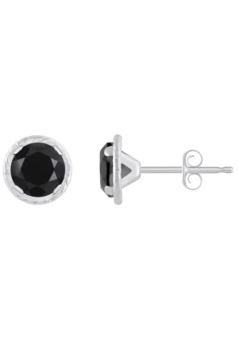 10K Gold 5mm Round Black Onyx Martini Rope Stud Earrings