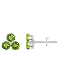 10K Gold 3mm Round Peridot Triple Cluster Stud Earrings