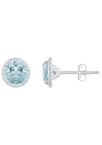 10K Gold 5mm Round Aquamarine Martini Rope Stud Earrings