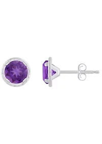 10K Gold 5mm Round Amethyst Martini Rope Stud Earrings