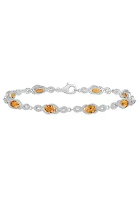 Sterling Silver 6x4mm Oval Citrine and White Topaz Accent Bracelet