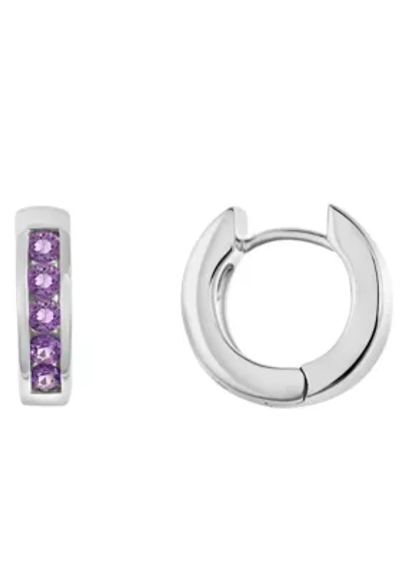 Sterling Silver Amethyst Huggie Hoop Earrings