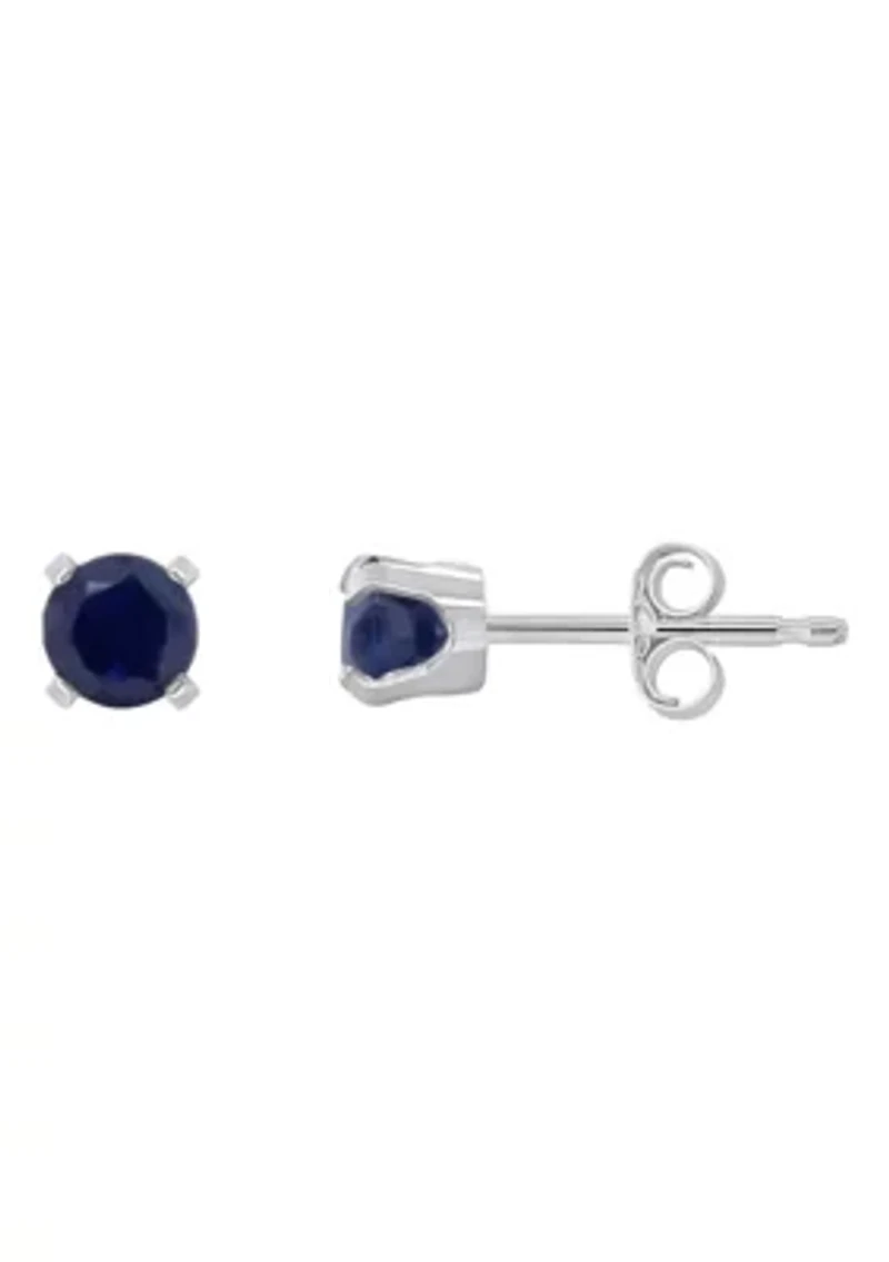 14K White Gold 4mm Round Sapphire Stud Earrings