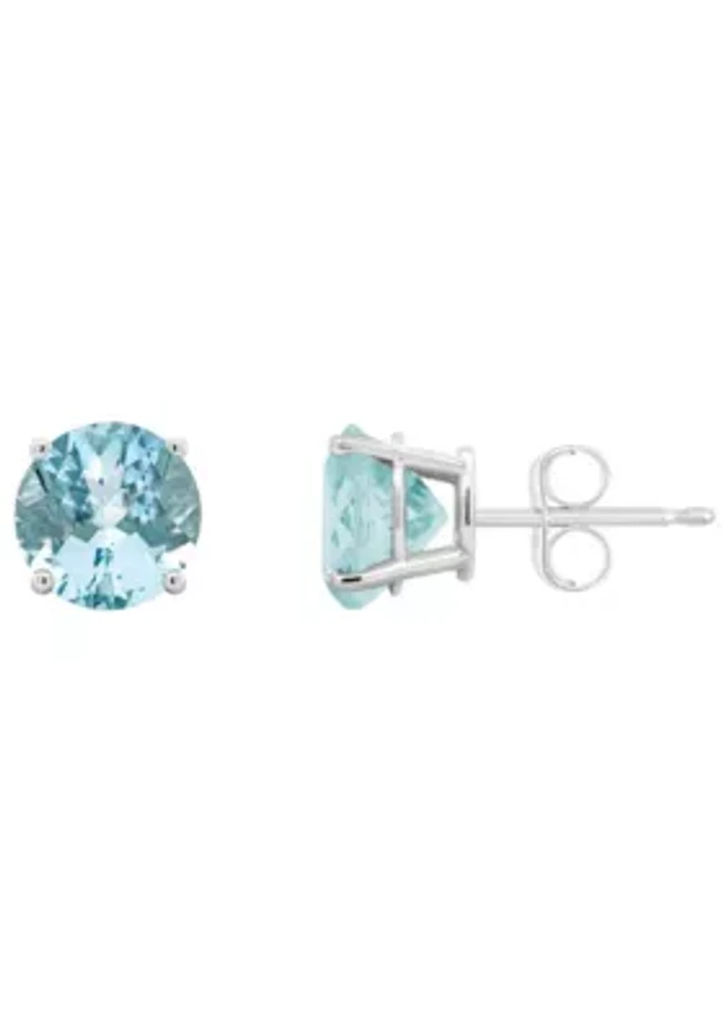 Sterling Silver 7mm Round Aquamarine Stud Earrings