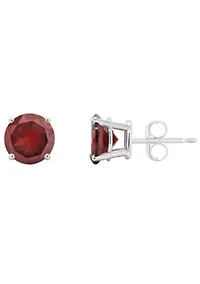 Sterling Silver 7mm Round Garnet Stud Earrings