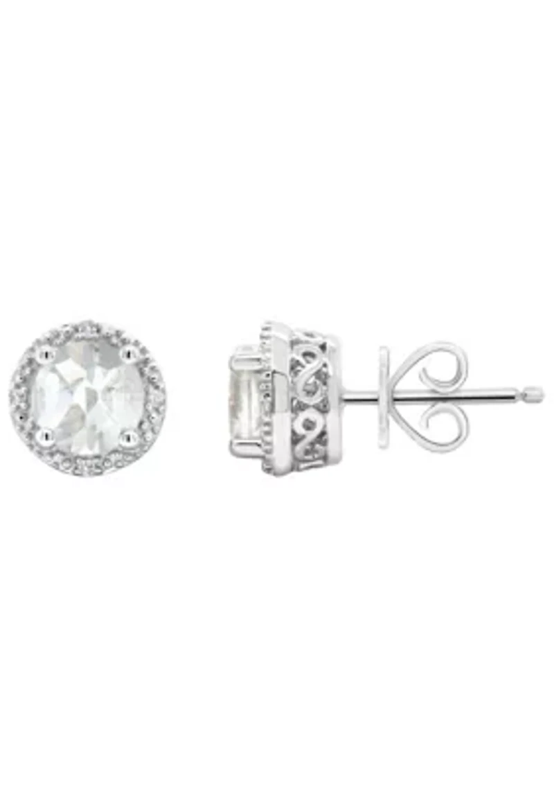 Sterling Silver 6mm Round White Topaz Diamond Accent Halo Stud Earrings