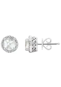 Sterling Silver 6mm Round White Topaz Diamond Accent Halo Stud Earrings