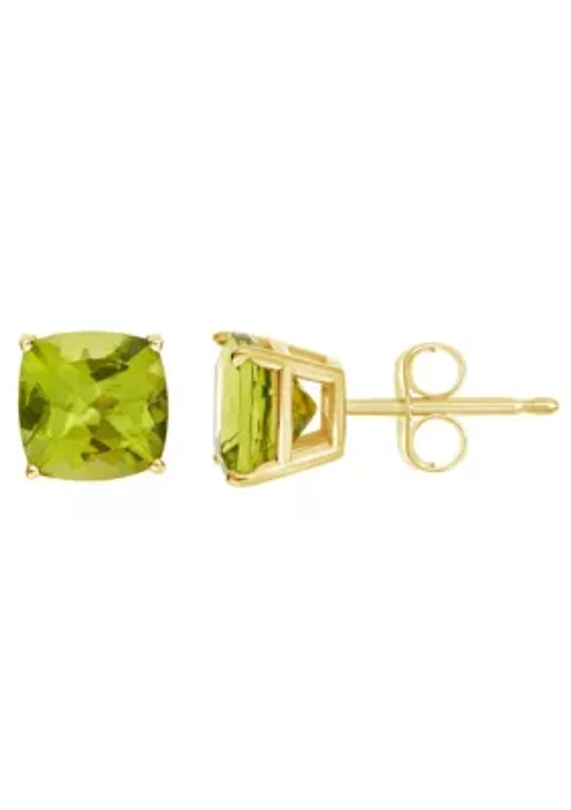 14K Yellow Gold 6mm Cushion Peridot Stud Earrings