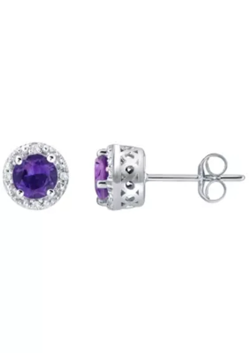 Sterling Silver 5mm Round Amethyst And Created White Sapphire Stud Earrings