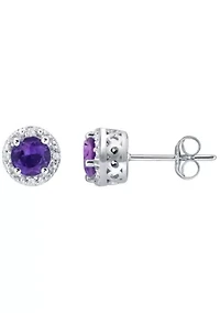 Sterling Silver 5mm Round Amethyst And Created White Sapphire Stud Earrings