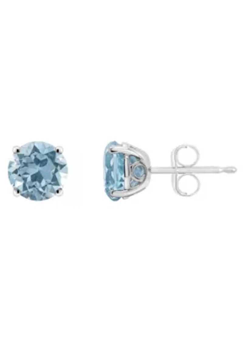 Sterling Silver 6mm Round Sky Blue Topaz Stud Earrings