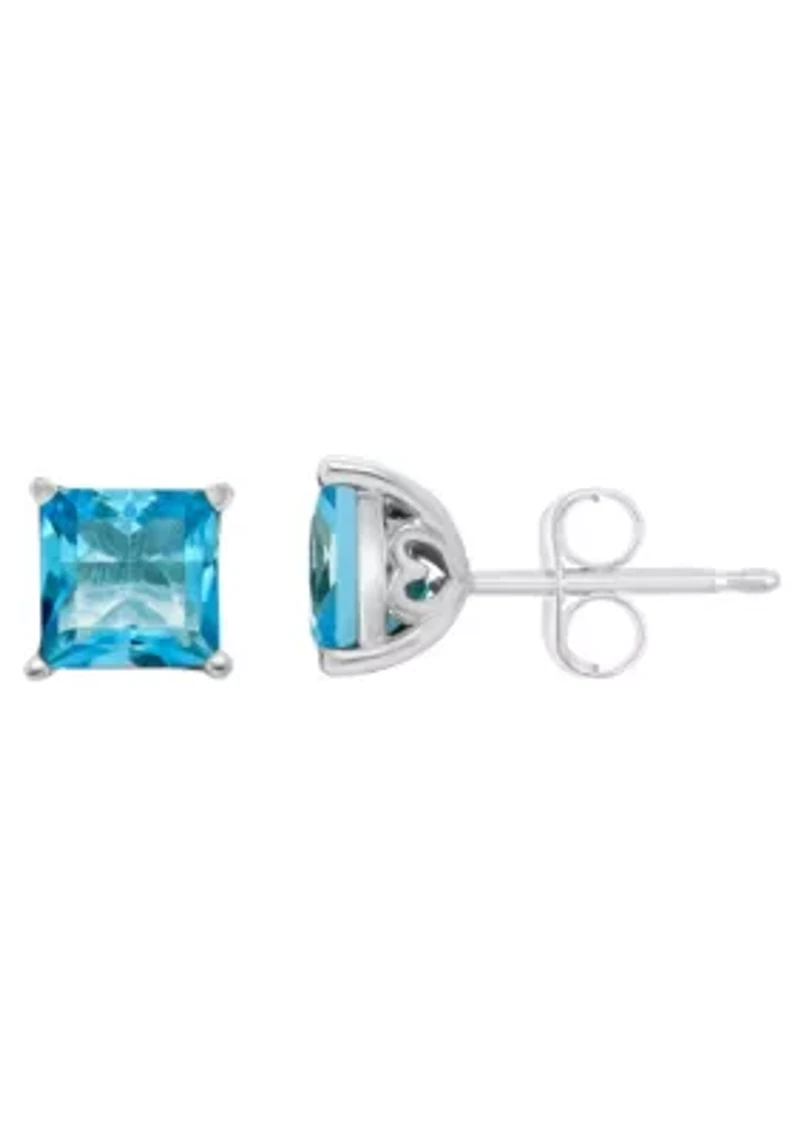 Sterling Silver 6mm Princess Cut Blue Topaz Stud Earrings