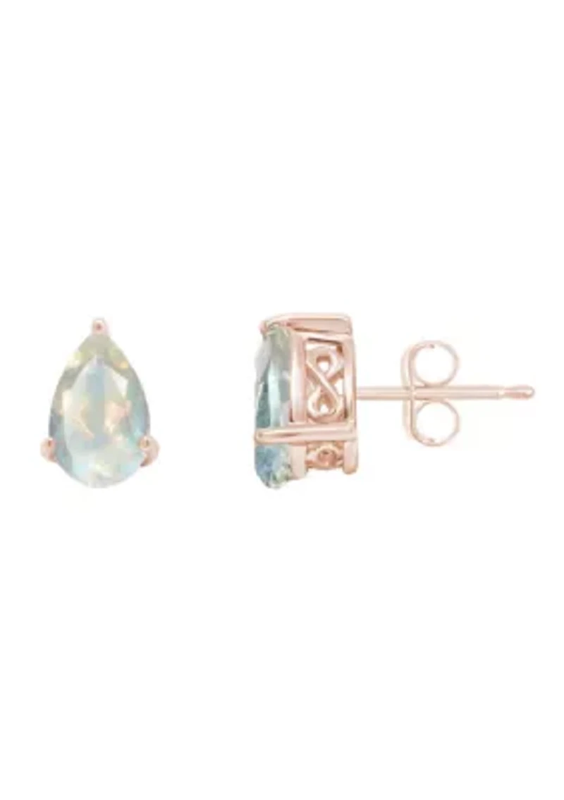 Sterling Silver/14K Rose Gold Plated 8x5mm Pear Shape Moonstone Stud Earrings