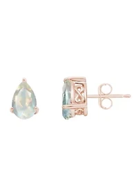 Sterling Silver/14K Rose Gold Plated 8x5mm Pear Shape Moonstone Stud Earrings