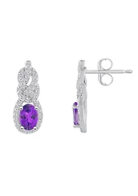 Sterling Silver 6x4mm Oval Amethyst and White Topaz Accent Earrings