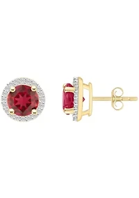 Lab Created 10K Yellow Gold 6mm Round Created Ruby & Created White Sapphire Halo Stud Earrings