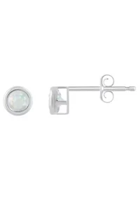 Lab Created Sterling Silver 3mm Round Created Opal Stud Earrings