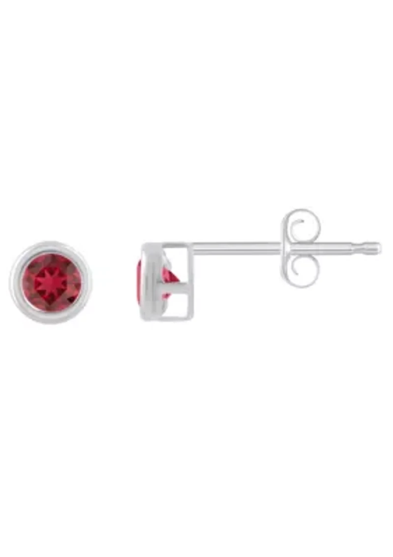 Lab Created Sterling Silver 3mm Round Created Ruby Stud Earrings