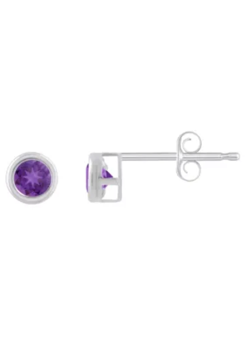 Sterling Silver 3mm Round Amethyst Stud Earrings