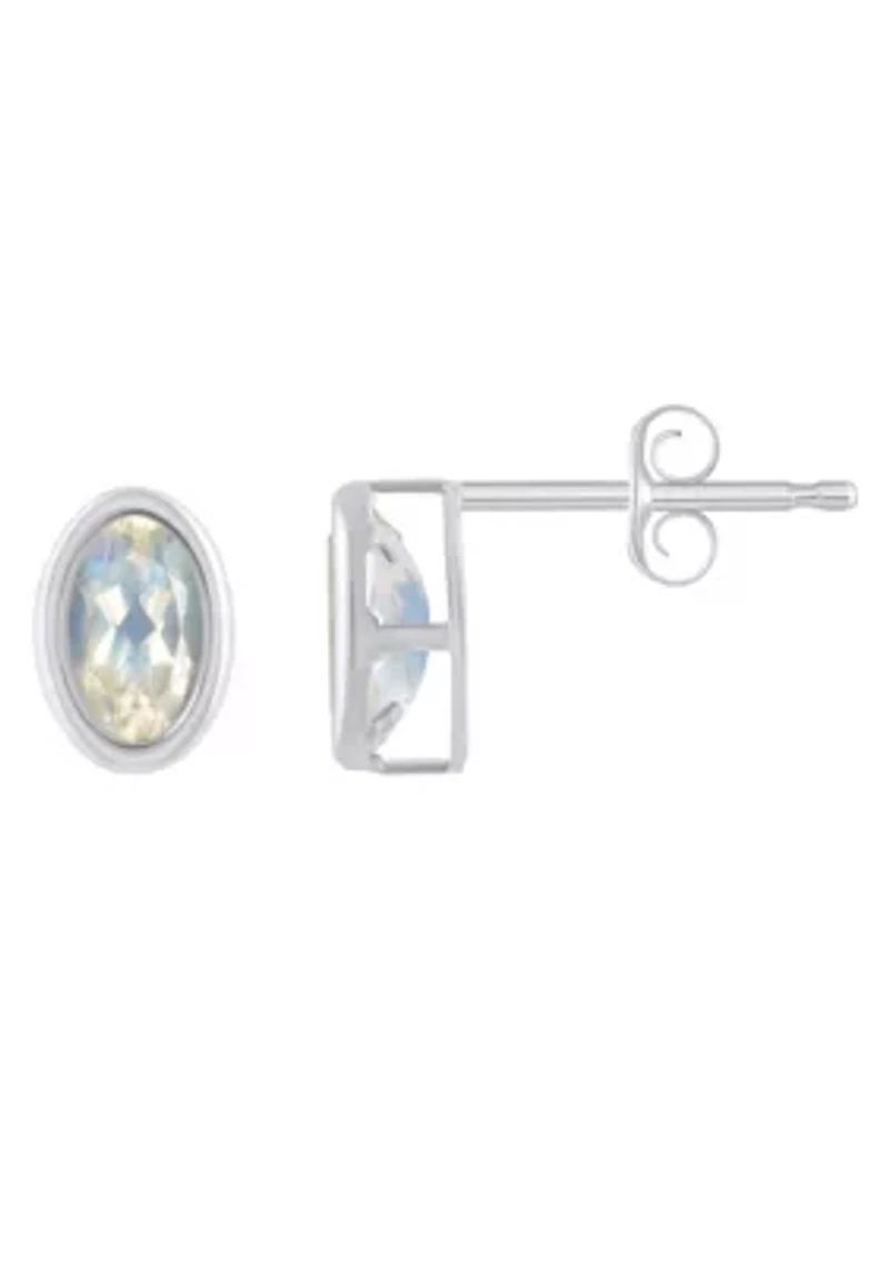 Sterling Silver 6x4mm Oval Moonstone Stud Earrings