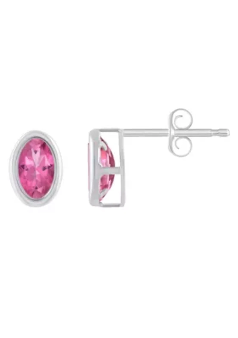 Sterling Silver 6x4mm Oval Pink Topaz Stud Earrings