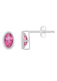 Sterling Silver 6x4mm Oval Pink Topaz Stud Earrings