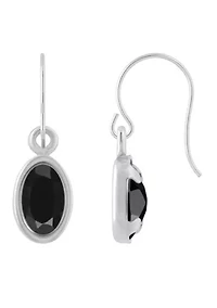 Sterling Silver 6x4mm Oval Black Onyx Drop Earrings